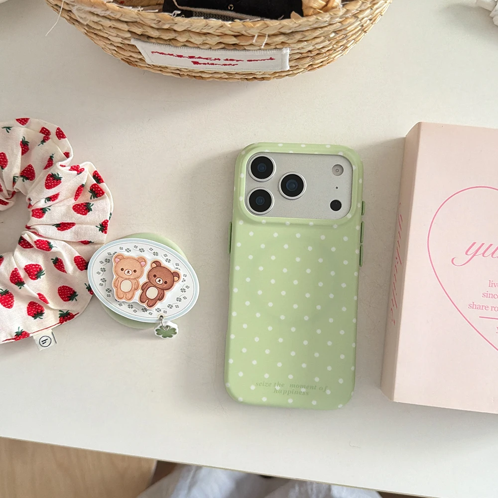 Ins Simple Polka Dot Magnetic Phone Case for iPhone 17pro 16 17 Promax 15Pro Max Cover with Magsafe Holder Shockproof Funda