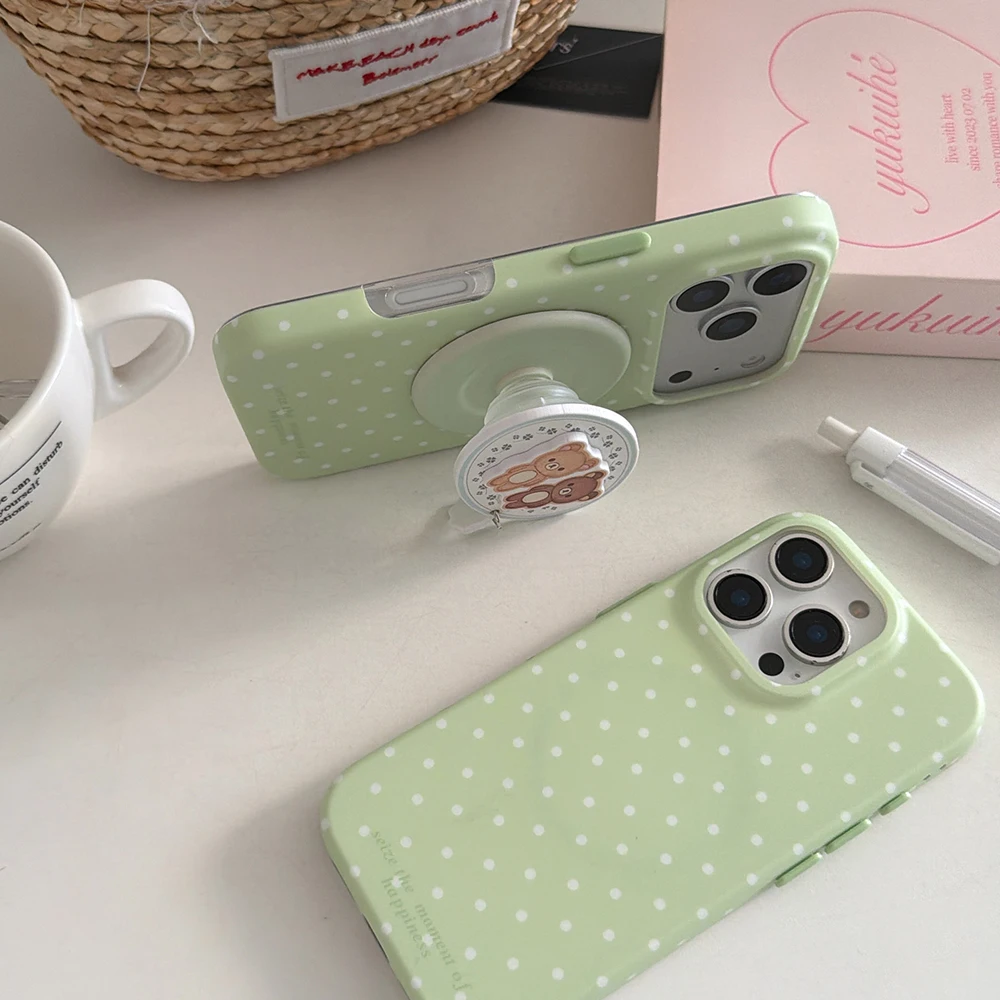 Ins Simple Polka Dot Magnetic Phone Case for iPhone 17pro 16 17 Promax 15Pro Max Cover with Magsafe Holder Shockproof Funda