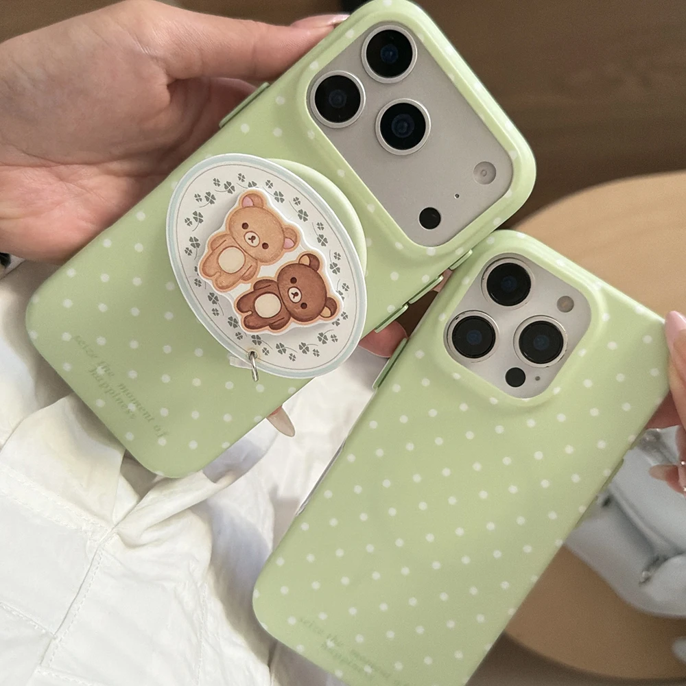 Ins Simple Polka Dot Magnetic Phone Case for iPhone 17pro 16 17 Promax 15Pro Max Cover with Magsafe Holder Shockproof Funda