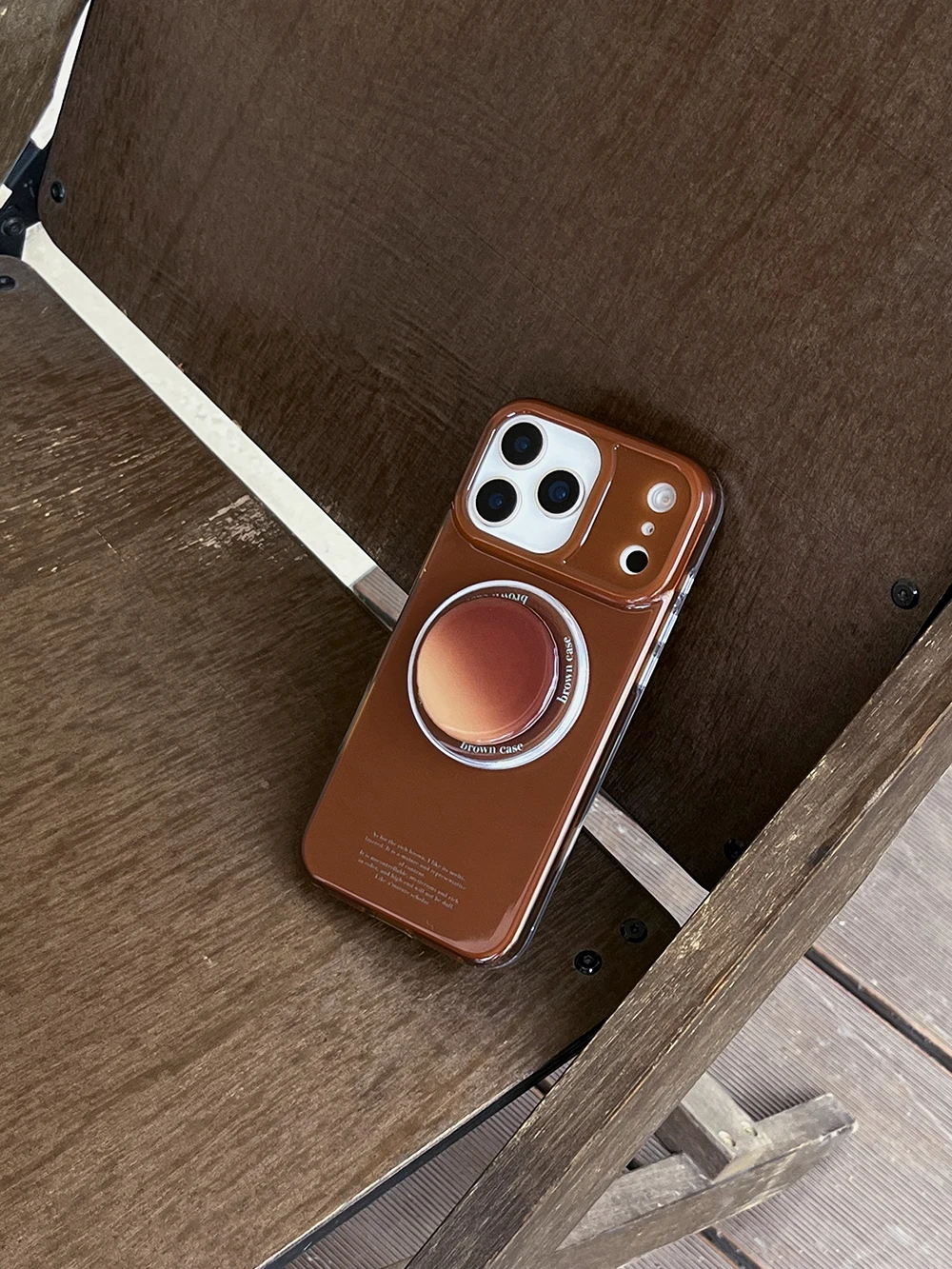 Vintage Brown Magnetic Grip Tok Phone Case for iPhone 17 16 15 14 13 Pro Max Wireless Charge For Magsafe Stand Holder Back Cover
