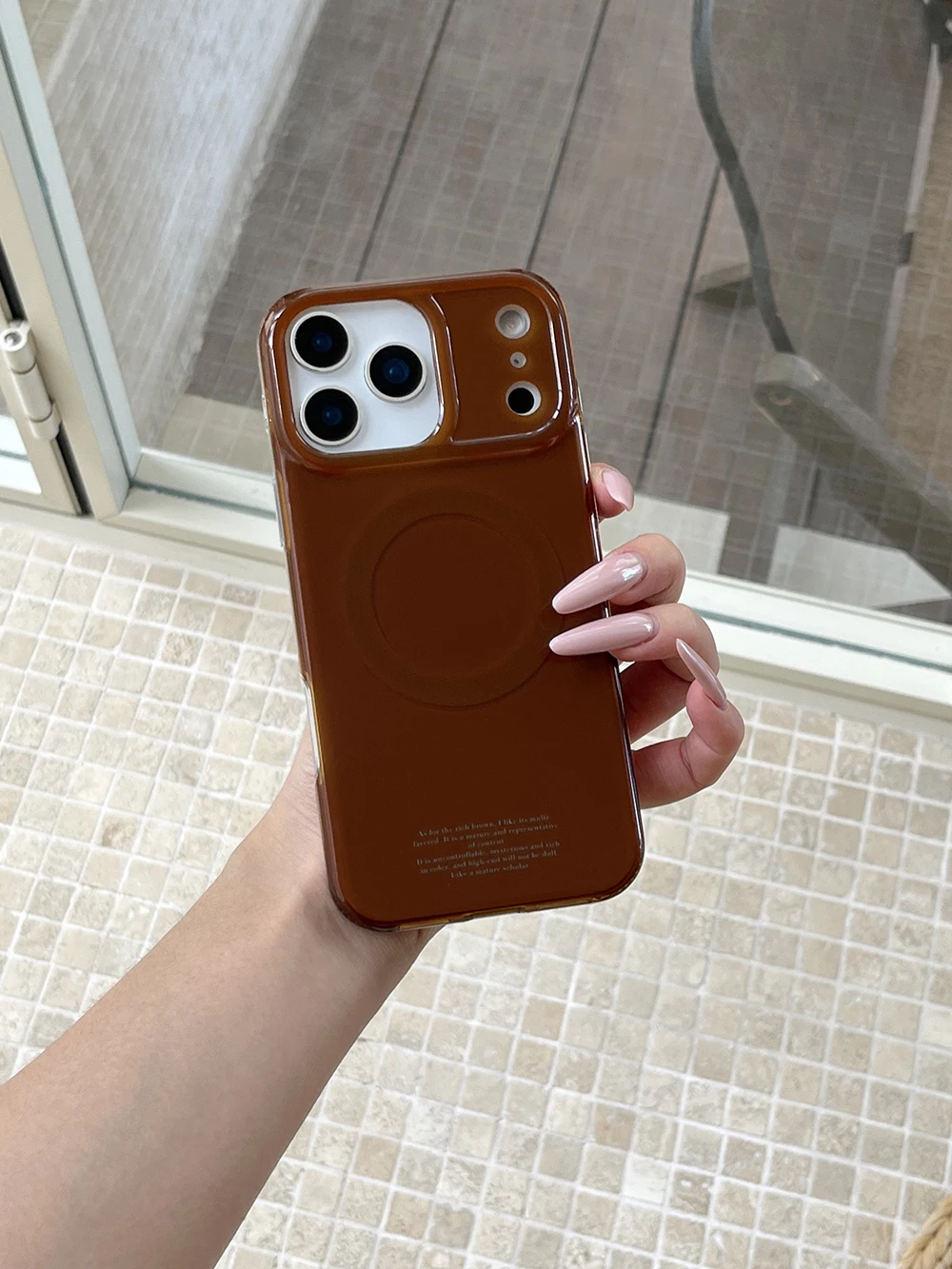 Vintage Brown Magnetic Grip Tok Phone Case for iPhone 17 16 15 14 13 Pro Max Wireless Charge For Magsafe Stand Holder Back Cover