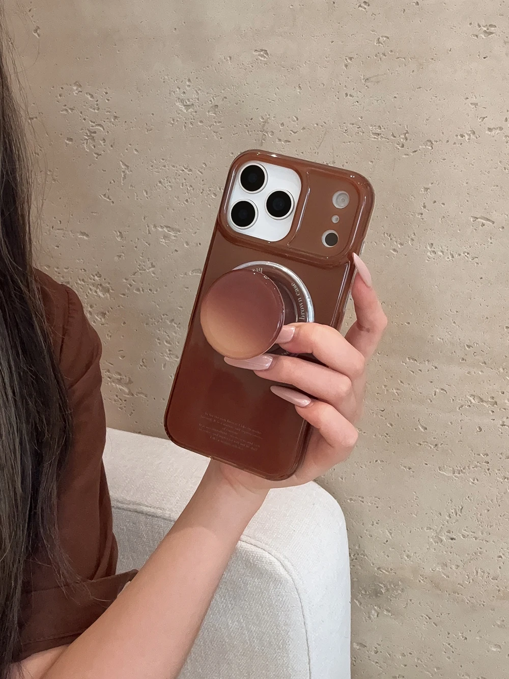 Vintage Brown Magnetic Grip Tok Phone Case for iPhone 17 16 15 14 13 Pro Max Wireless Charge For Magsafe Stand Holder Back Cover