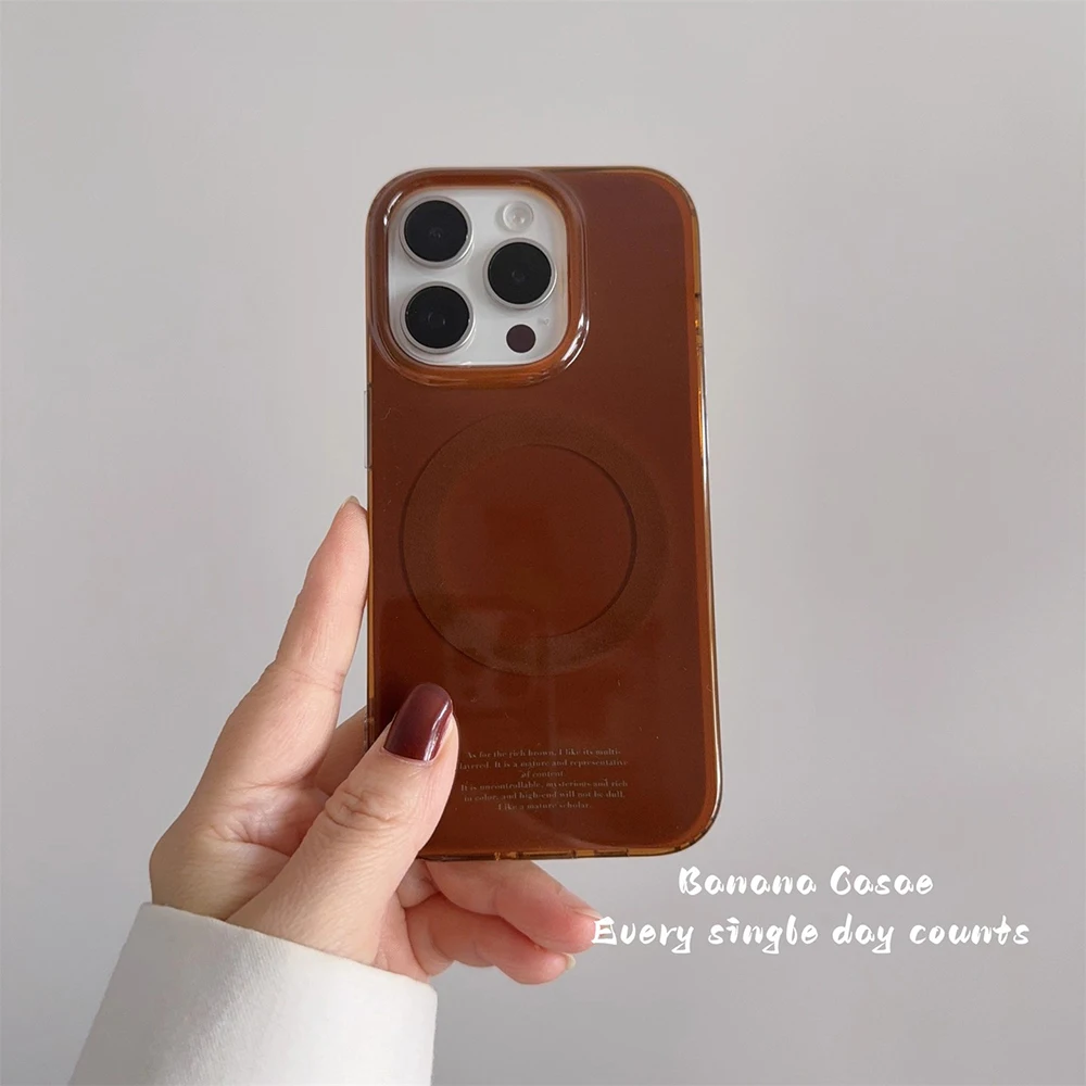 Vintage Brown Magnetic Grip Tok Phone Case for iPhone 17 16 15 14 13 Pro Max Wireless Charge For Magsafe Stand Holder Back Cover