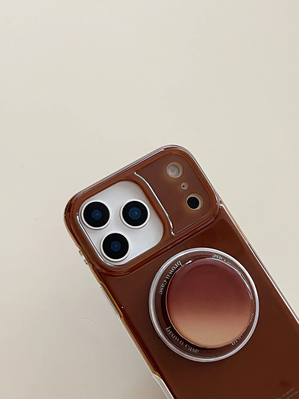 Vintage Brown Magnetic Grip Tok Phone Case for iPhone 17 16 15 14 13 Pro Max Wireless Charge For Magsafe Stand Holder Back Cover