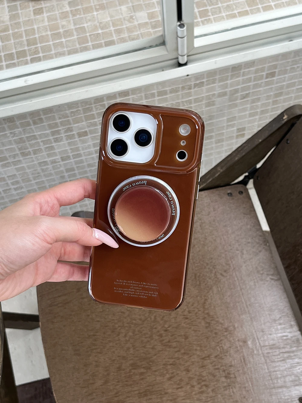 Vintage Brown Magnetic Grip Tok Phone Case for iPhone 17 16 15 14 13 Pro Max Wireless Charge For Magsafe Stand Holder Back Cover