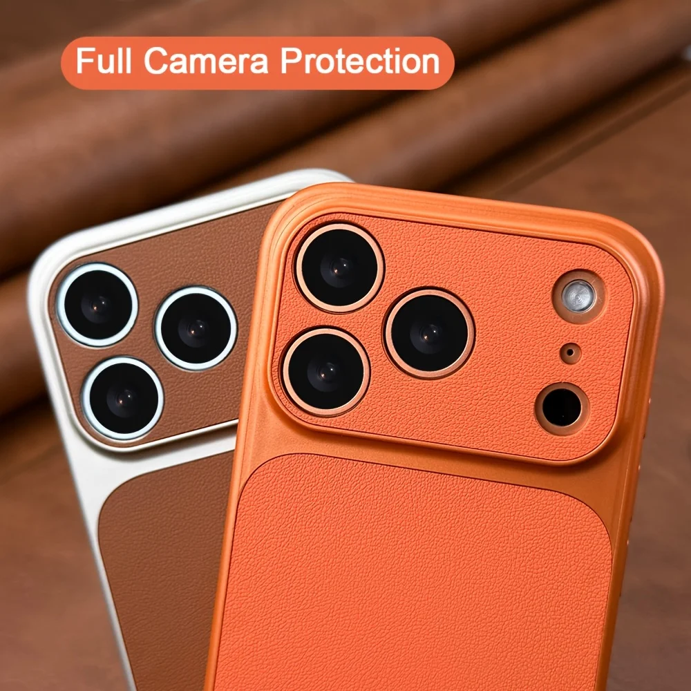 Brand New Luxury Upgrade Model Orange Retro Faux Leather Phone CaseiPhone 17Air 16 15 14  17Pro 17PromaxSoft Edge Hard Case