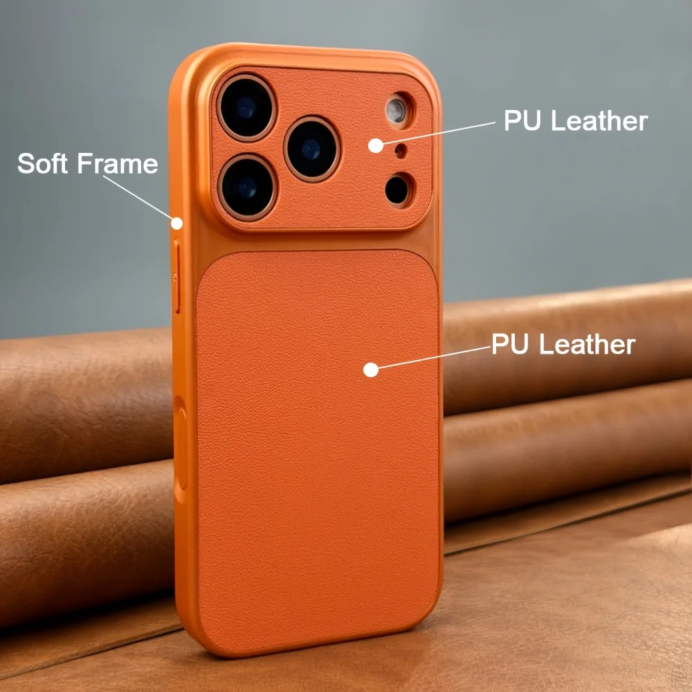 Brand New Luxury Upgrade Model Orange Retro Faux Leather Phone CaseiPhone 17Air 16 15 14  17Pro 17PromaxSoft Edge Hard Case