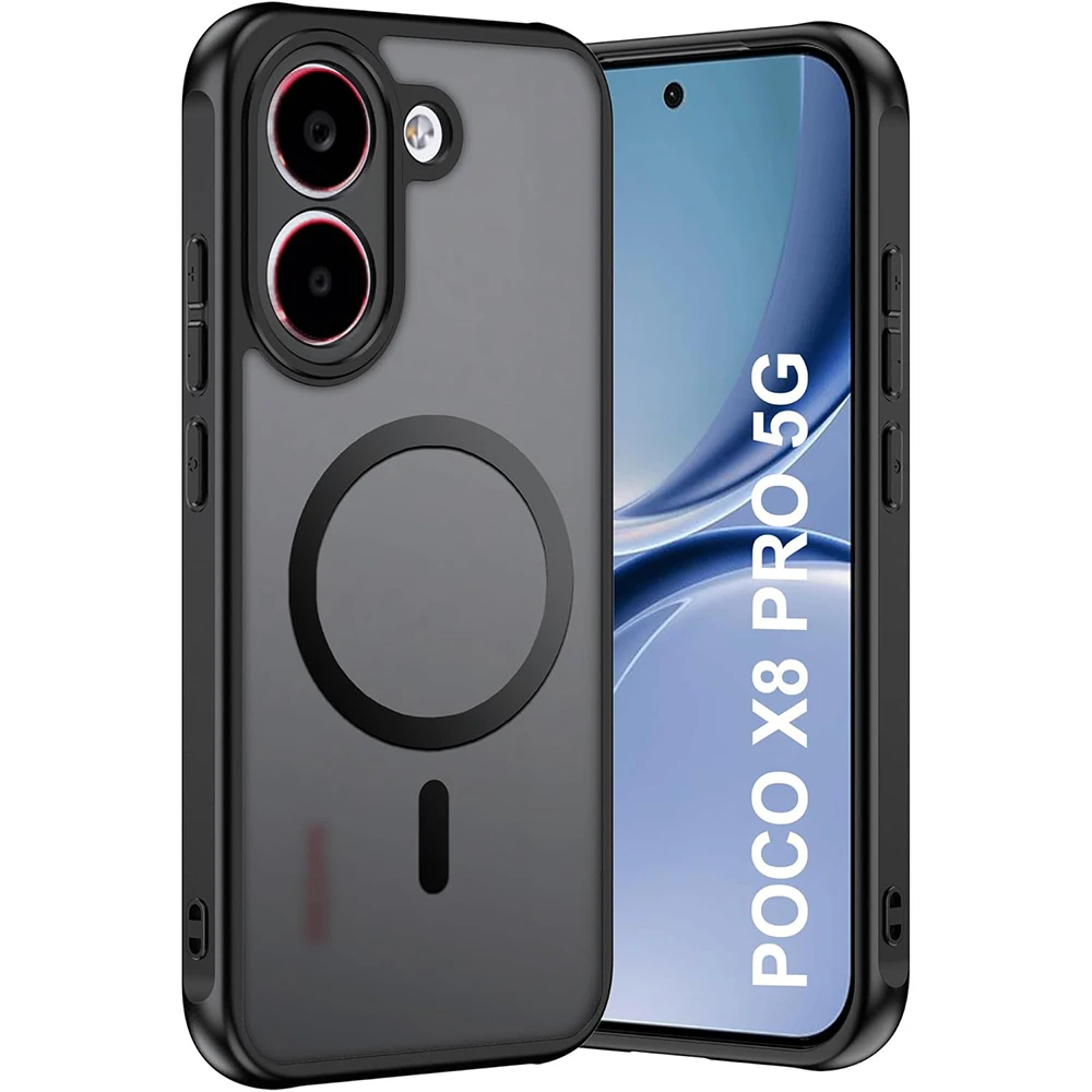 Airbag Matte Armor Rugged Hard Phone Case for Xiaomi POCO X8 Pro Max Strong Magnetic Wireless Charger Anti Dorp Protect Cover