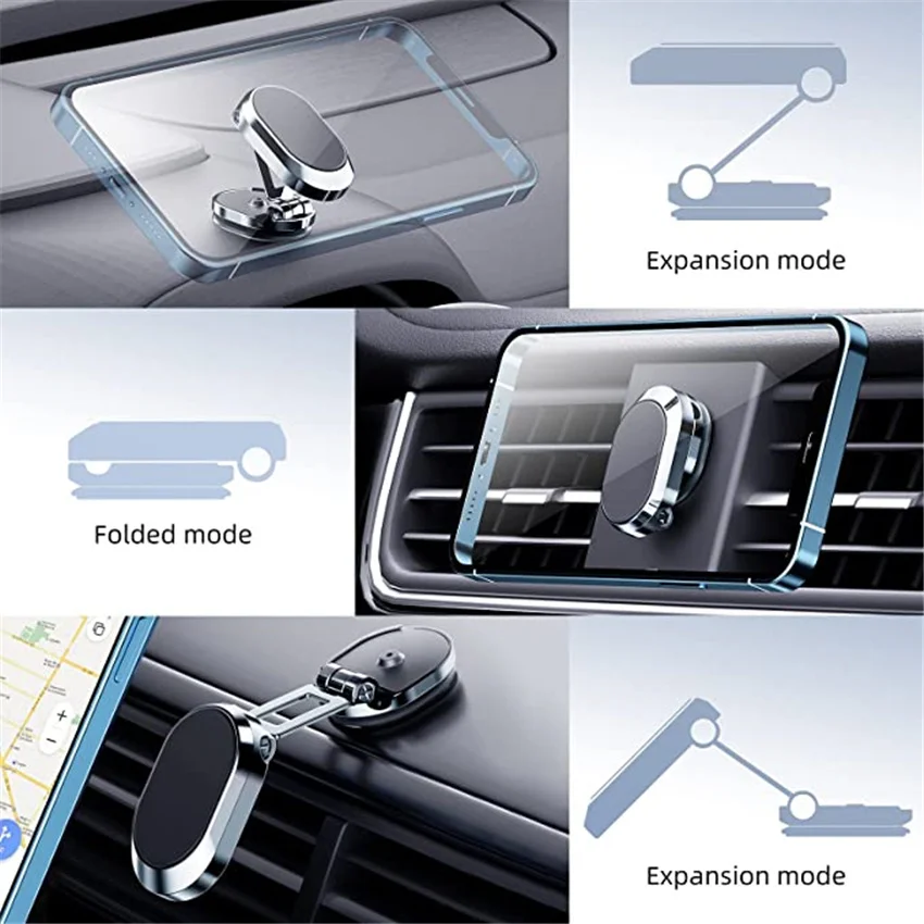 Magnetic Car Mobile Phone Holder Foldable Phone Bracket Magnet Cell Phone Stand GPS Navigation Support For iPhone Xiaomi Huawei