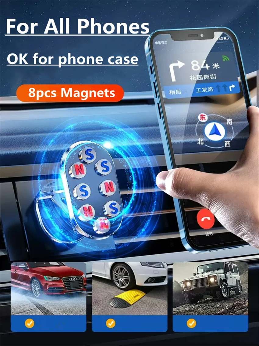 Magnetic Car Mobile Phone Holder Foldable Phone Bracket Magnet Cell Phone Stand GPS Navigation Support For iPhone Xiaomi Huawei