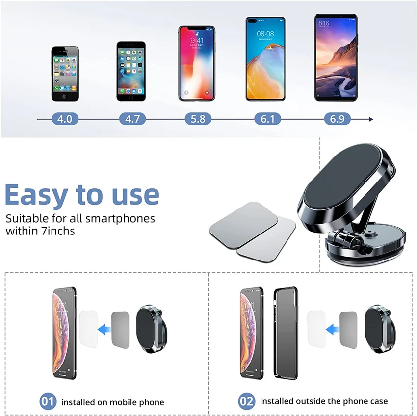 Magnetic Car Mobile Phone Holder Foldable Phone Bracket Magnet Cell Phone Stand GPS Navigation Support For iPhone Xiaomi Huawei