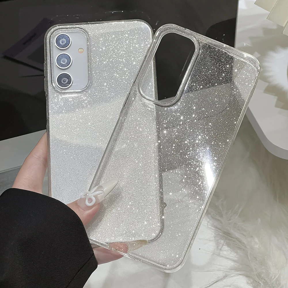 Soft Glitter Transparent Phone Case For Samsung A56 5g A55 A26 A16 A36 A54 A35 A17 A07 A06 A15 Shockproof Clear Silicone Cover