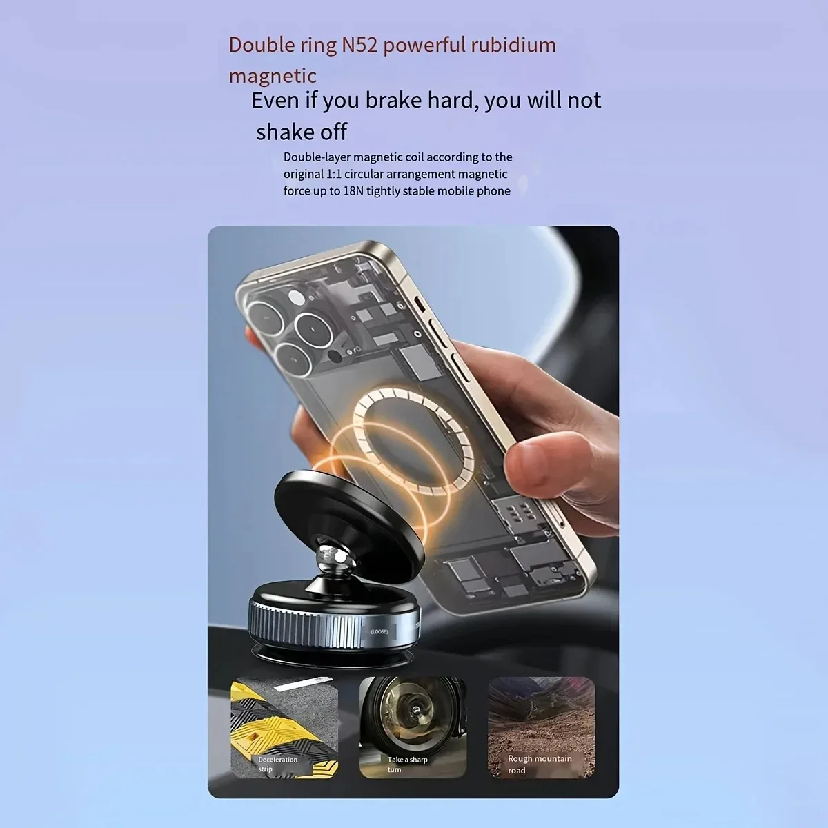Magnetic Phone Holder Foldable Design 360° Adjustable Vacuum Car Mount For Cell Phone For iphone Live Streaming