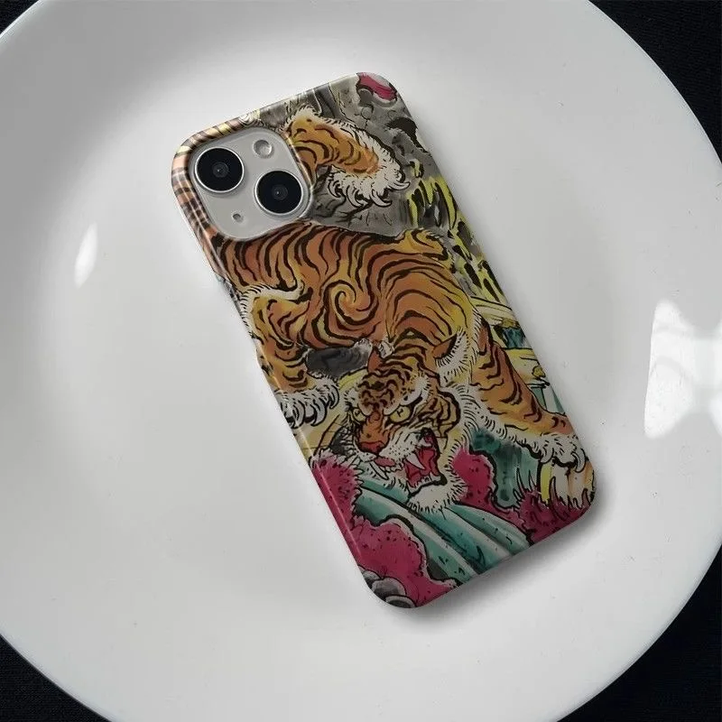 Oriental Style Artistic Majestic Tiger Pattern Phone Case for iPhone 17 16 15 14 11 12 13 Pro Max Plus Back Cover