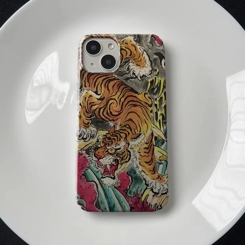 Oriental Style Artistic Majestic Tiger Pattern Phone Case for iPhone 17 16 15 14 11 12 13 Pro Max Plus Back Cover