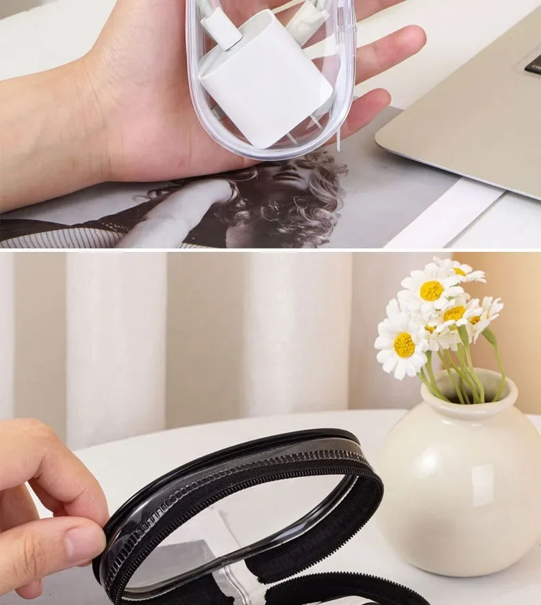 Portable Cable Organizer Bag Transparent Travel Cable Charger Case Accessories Storage for Home Office Travel Bag Pendant 1/2Pcs