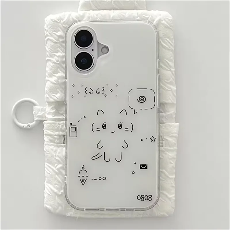 Korean Cute Line Rabbit Cat Phone Case for Samsung Galaxy S26 S25 S24 S23 S22 S21 FE Ultra Plus 4G 5G Feather Texture Back Cover