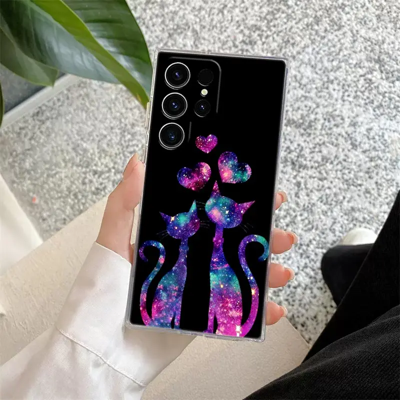 Funny Cute Cat Line Art Clear Case For Samsung Galaxy S26 S25 S24 S23 Ultra S20 S21 FE S22 Plus S26 Ultra S25FE Soft Phone Cover