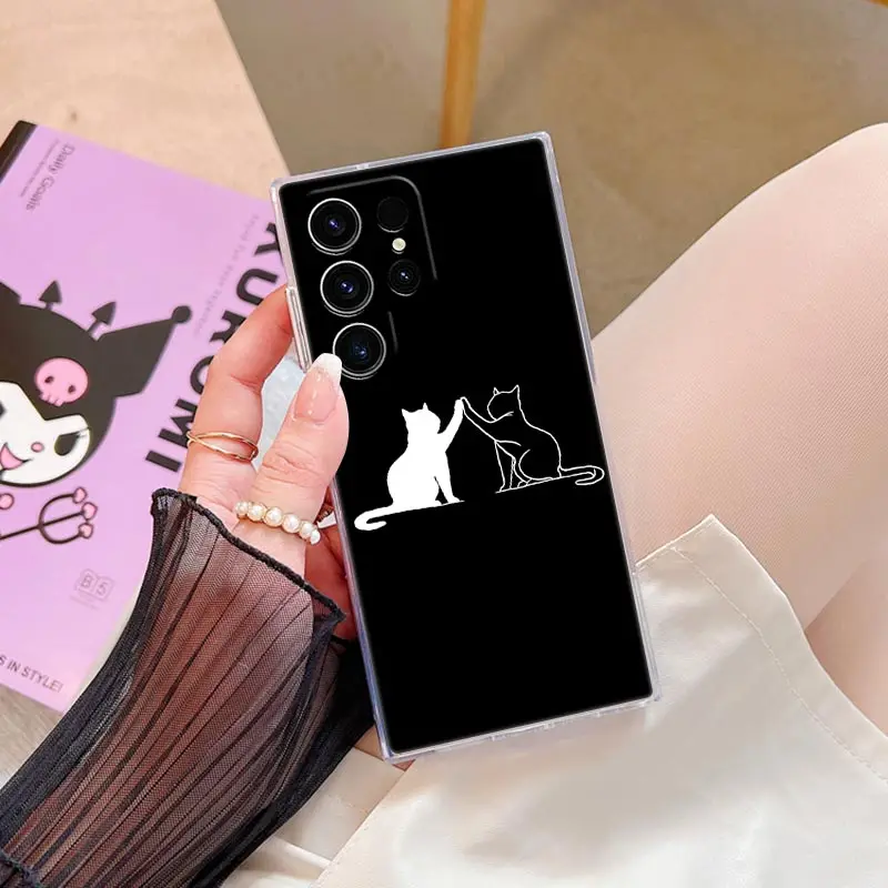 Funny Cute Cat Line Art Clear Case For Samsung Galaxy S26 S25 S24 S23 Ultra S20 S21 FE S22 Plus S26 Ultra S25FE Soft Phone Cover