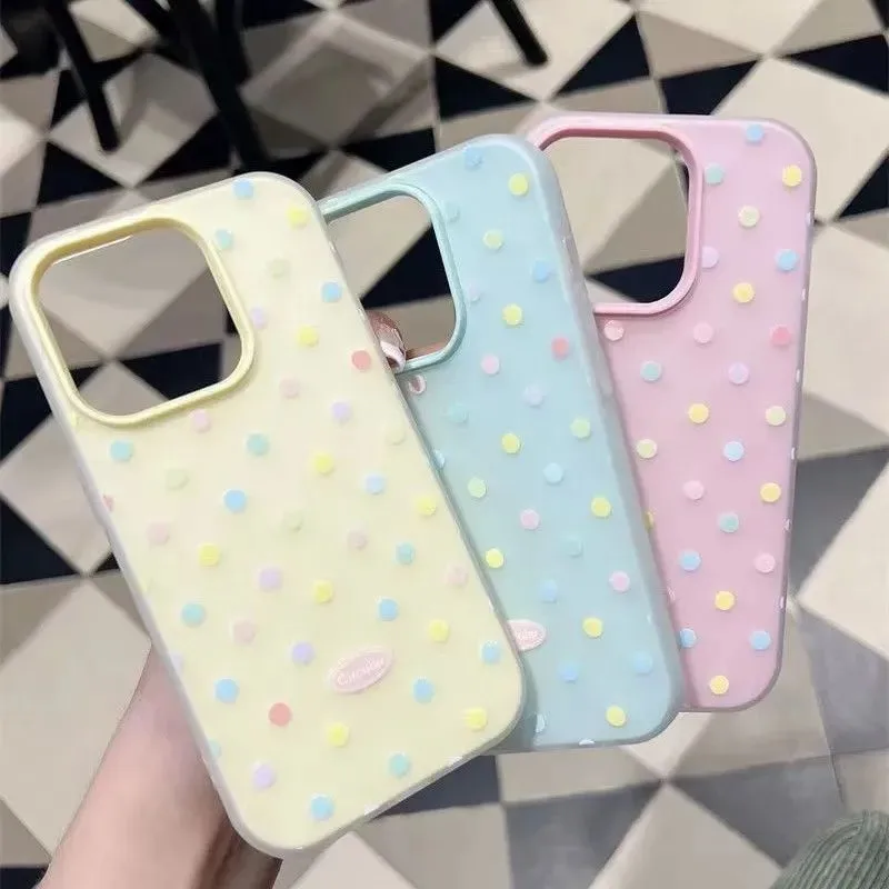 Cute Colorful polka dots Silicone Matte Candy Color 2 in 1 Phone Case for iPhone 17 Air 16e 16 15 14 13 Plus 12 11 Pro X XR Max