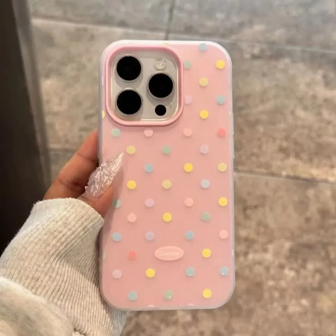 Cute Colorful polka dots Silicone Matte Candy Color 2 in 1 Phone Case for iPhone 17 Air 16e 16 15 14 13 Plus 12 11 Pro X XR Max