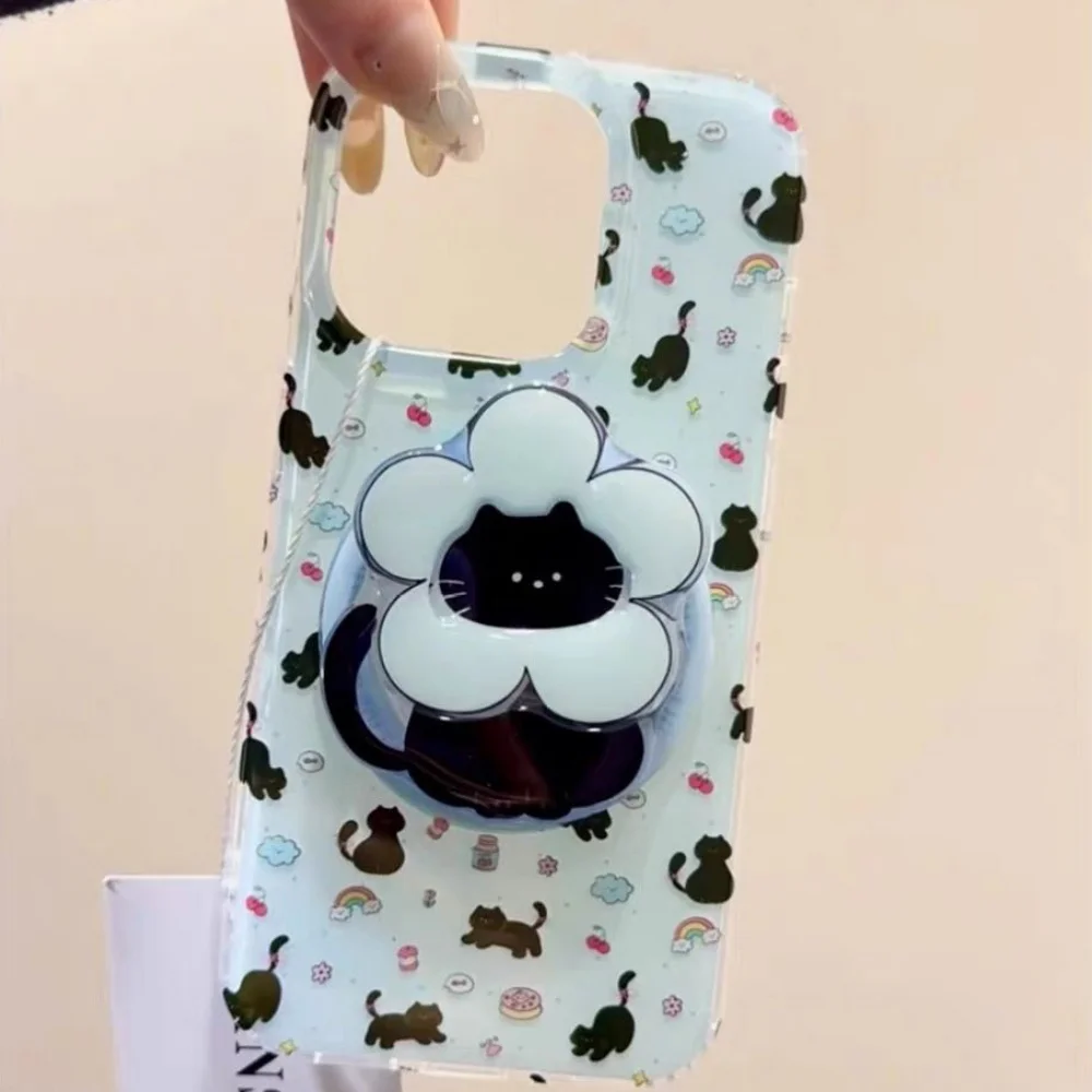 Korean INS Cute Cartoon Scarf Kitten For Magsafe Griptok Holder Phone Finger Ring Stand Support For iPhone 17 16 Samsung Bracket
