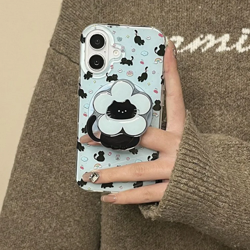 Korean INS Cute Cartoon Scarf Kitten For Magsafe Griptok Holder Phone Finger Ring Stand Support For iPhone 17 16 Samsung Bracket