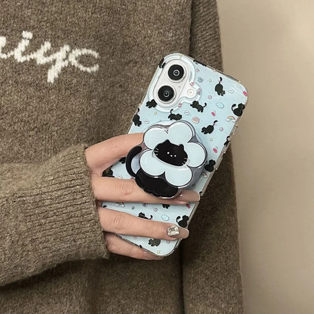 Korean INS Cute Cartoon Scarf Kitten For Magsafe Griptok Holder Phone Finger Ring Stand Support For iPhone 17 16 Samsung Bracket