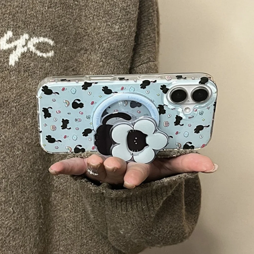 Korean INS Cute Cartoon Scarf Kitten For Magsafe Griptok Holder Phone Finger Ring Stand Support For iPhone 17 16 Samsung Bracket