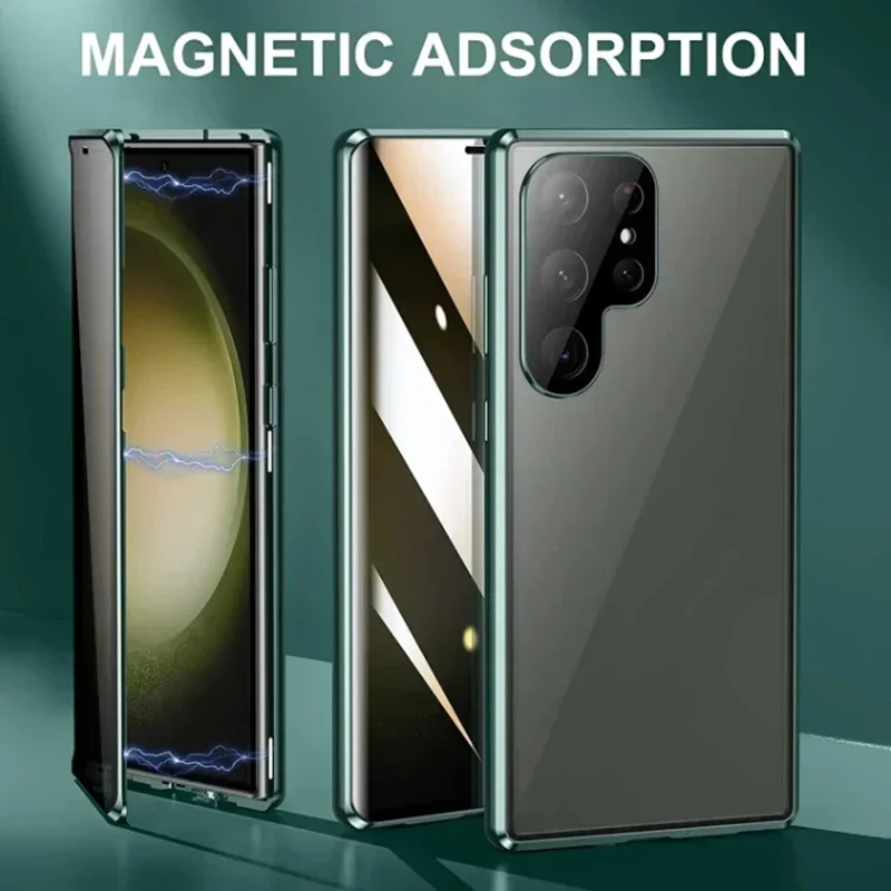 360° Protection Anti Peeping Metal Magnetic Double Sided Glass Snap Lock Case For Samsung Galaxy S26 S25 S24 S23 S22 Ultra Plus