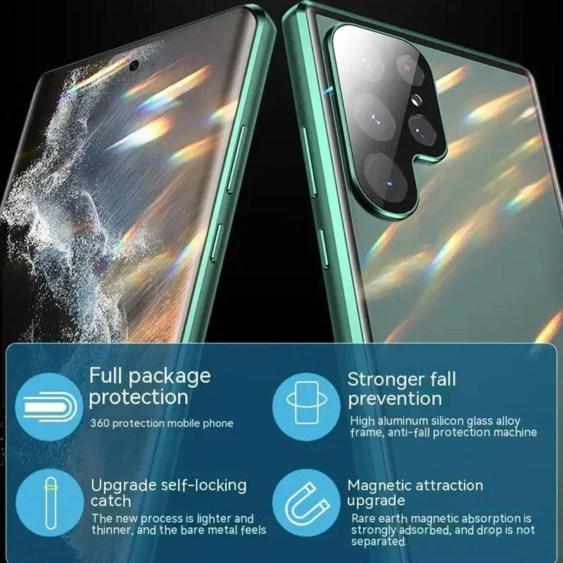 360° Protection Anti Peeping Metal Magnetic Double Sided Glass Snap Lock Case For Samsung Galaxy S26 S25 S24 S23 S22 Ultra Plus