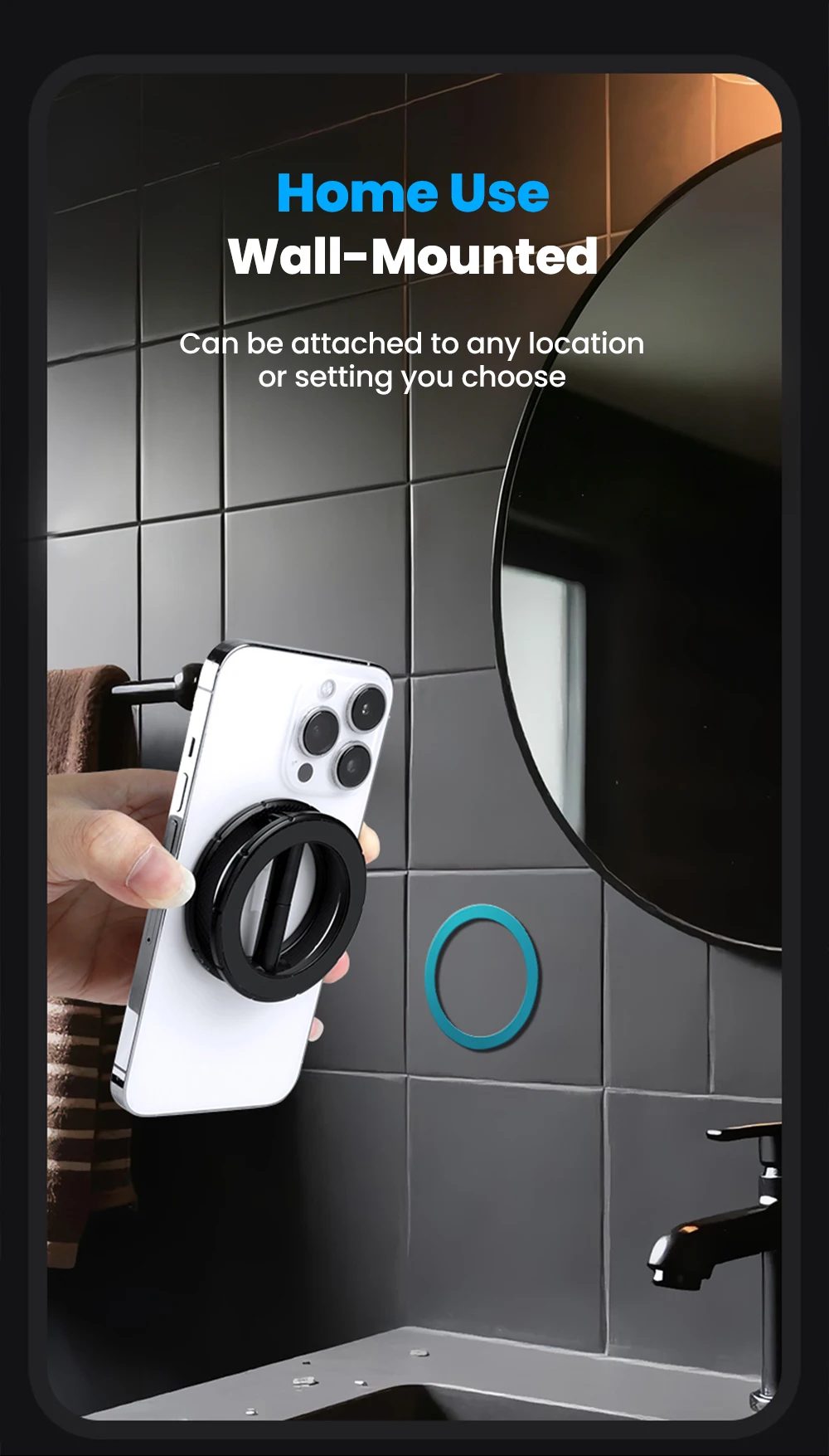 Foldable Double Sided Magnetic Ring Phone Holder Multi-Functional Phone Mount 360° Rotation Desk Holder Home Use Wall-Mounted