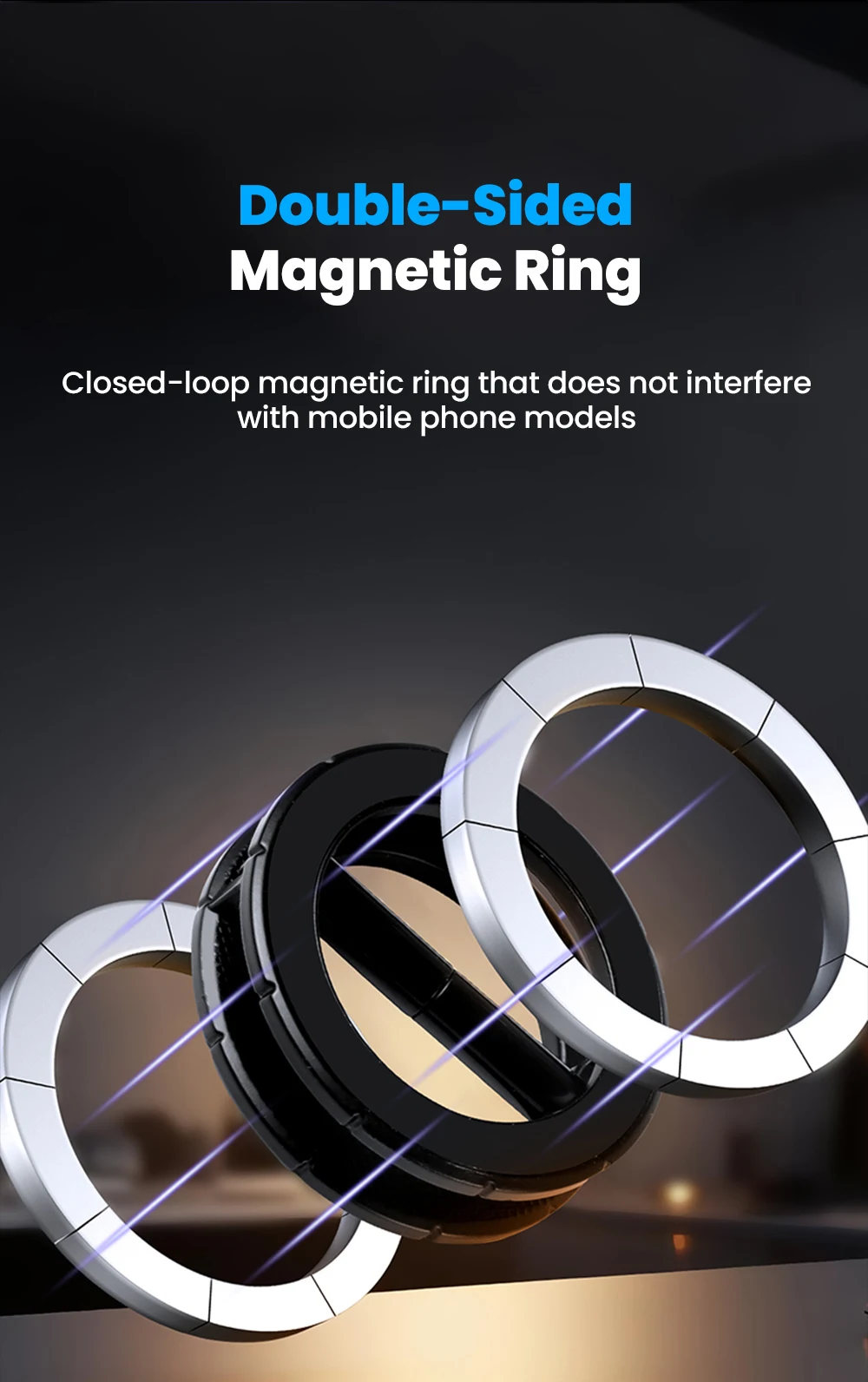 Foldable Double Sided Magnetic Ring Phone Holder Multi-Functional Phone Mount 360° Rotation Desk Holder Home Use Wall-Mounted