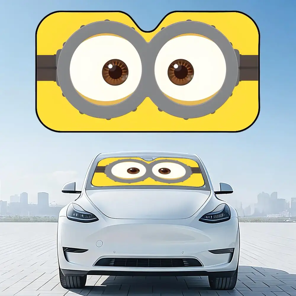 Cartoon Yellow Eye Sun Visor Foldable Aluminum Foil Car Windshield Sun Shade - UV Protection & Heat Insulation Visor