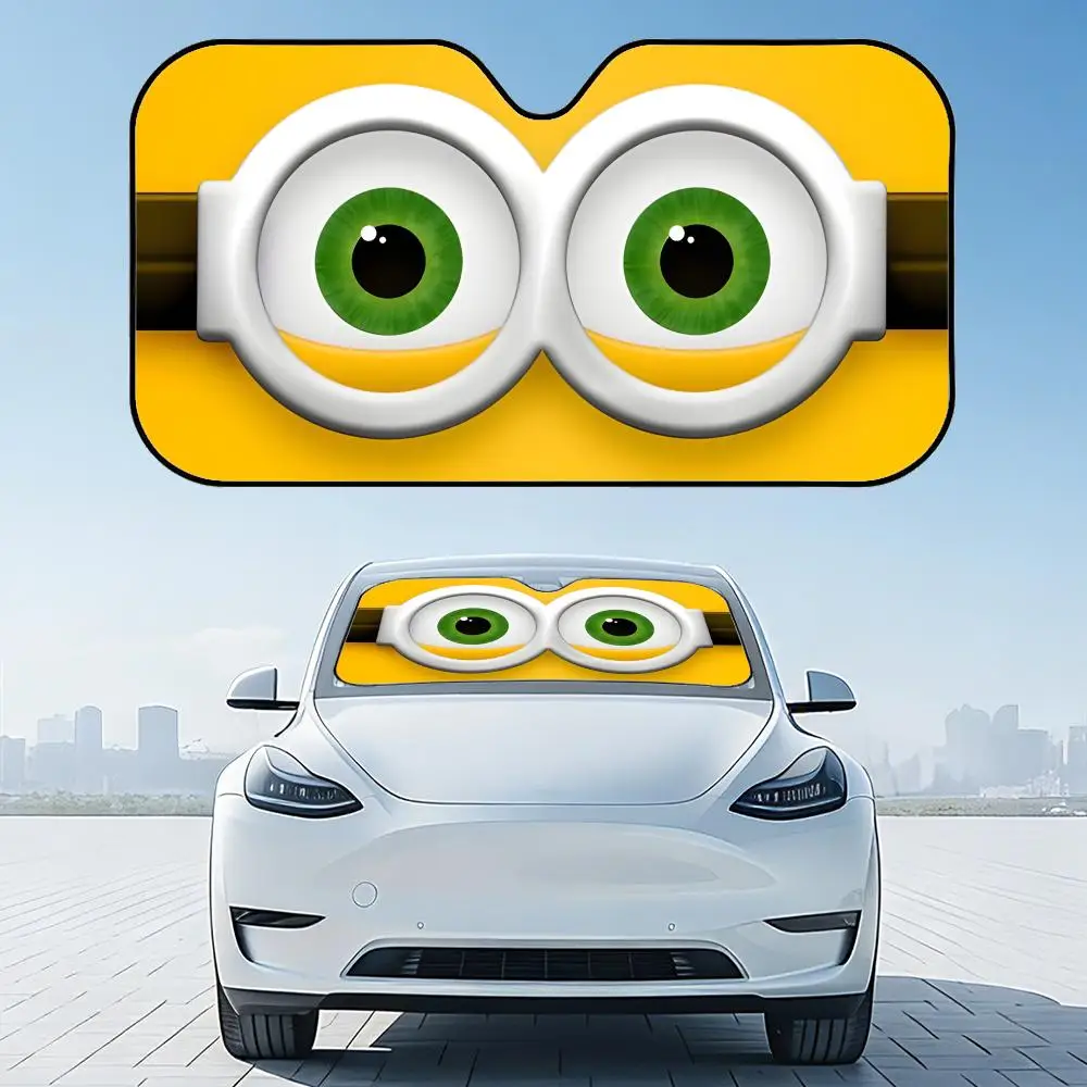 Cartoon Yellow Eye Sun Visor Foldable Aluminum Foil Car Windshield Sun Shade - UV Protection & Heat Insulation Visor