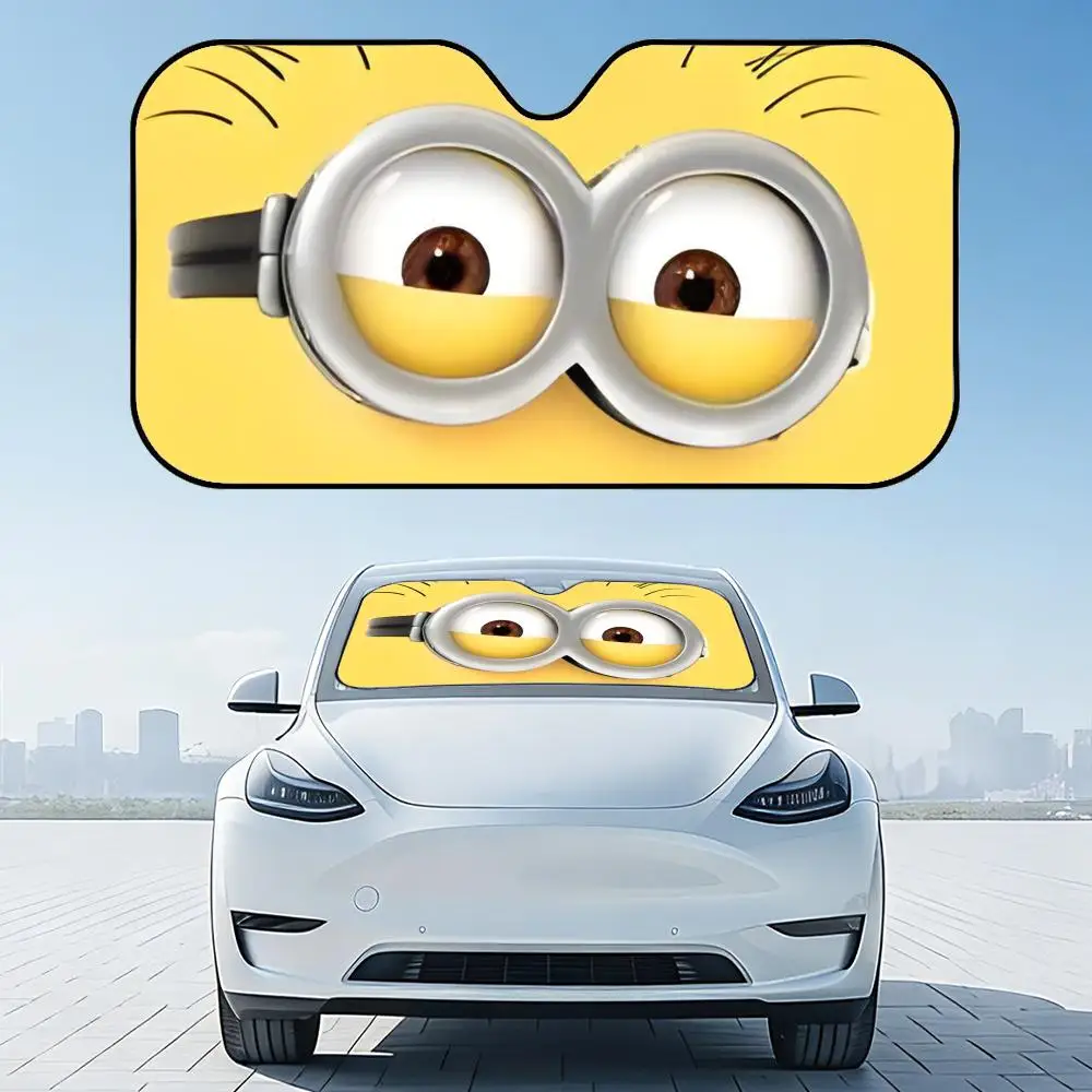 Cartoon Yellow Eye Sun Visor Foldable Aluminum Foil Car Windshield Sun Shade - UV Protection & Heat Insulation Visor