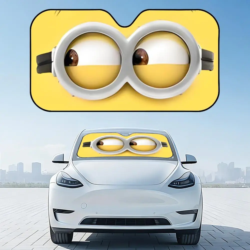 Cartoon Yellow Eye Sun Visor Foldable Aluminum Foil Car Windshield Sun Shade - UV Protection & Heat Insulation Visor