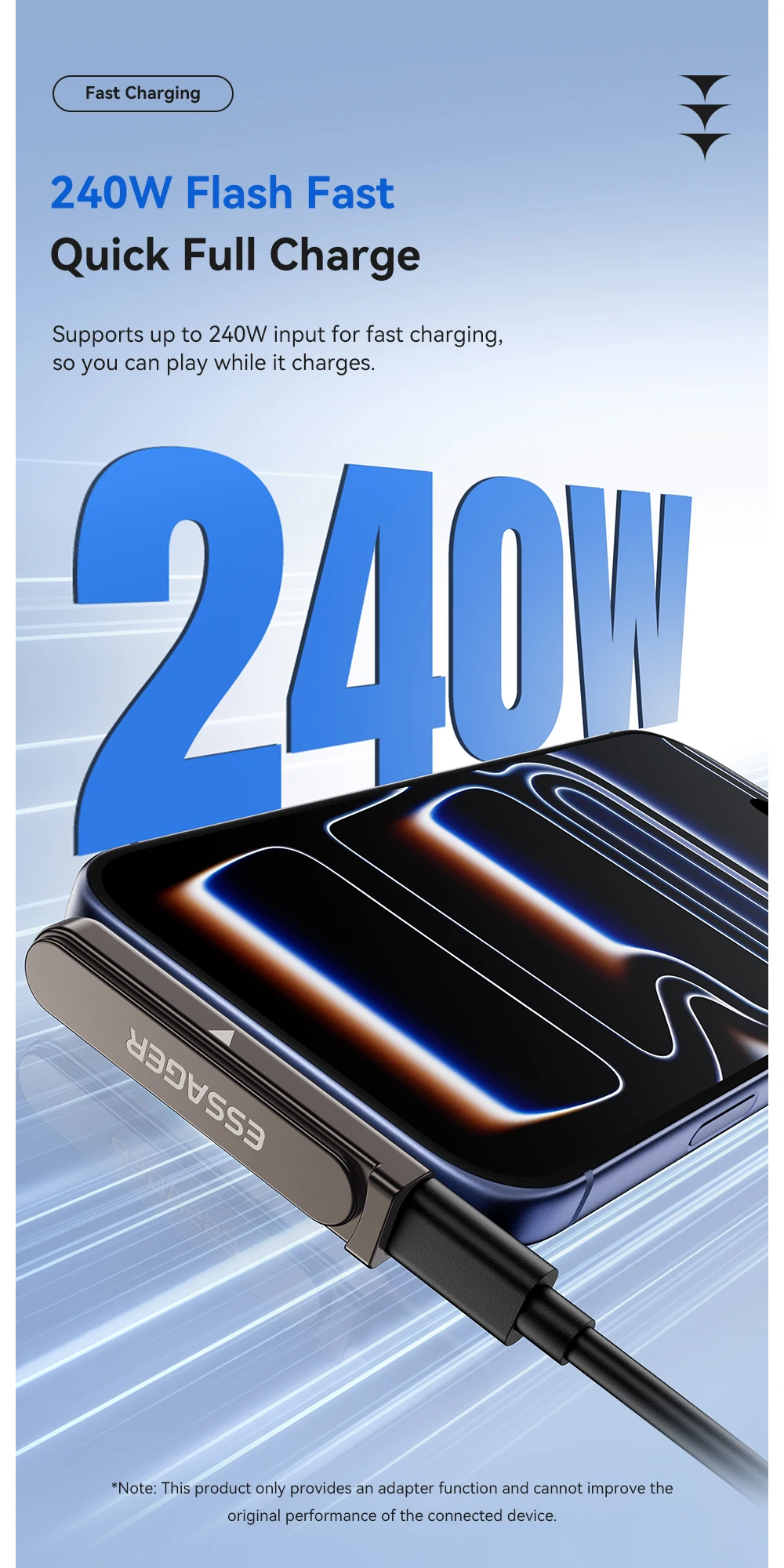 Essager 240W 2-in-1 Fast Charging OTG Adapter with Foldable Stand Type-C Male to Type-C Female Converter For iPhone 17 16 15 Pro