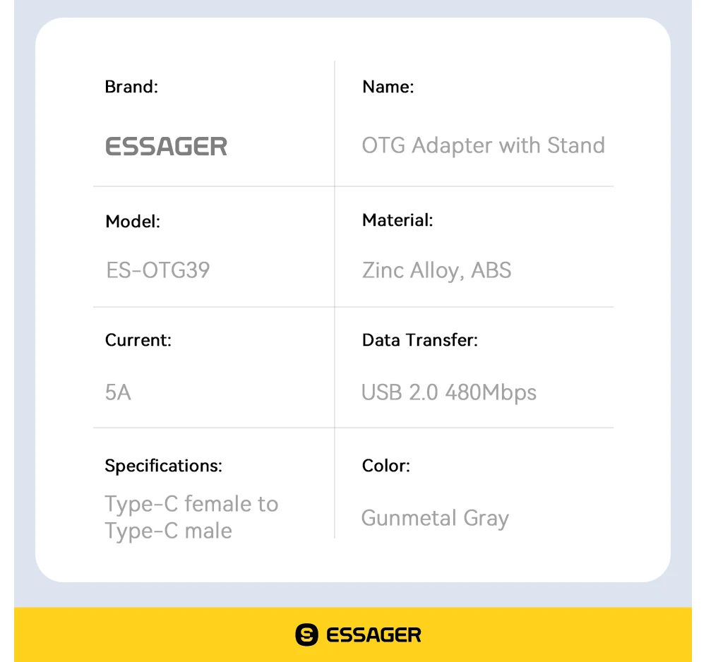 Essager 240W 2-in-1 Fast Charging OTG Adapter with Foldable Stand Type-C Male to Type-C Female Converter For iPhone 17 16 15 Pro