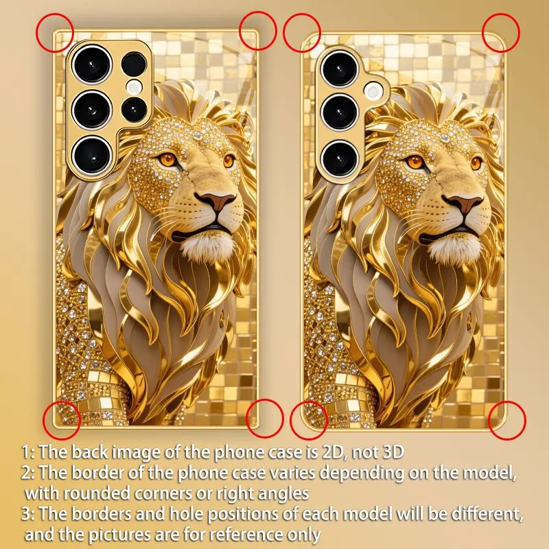 Golden Lion Pattern Electroplated Glass Phone Case Suitable for Samsung Galaxy S26 S25 S24 S23 S22 S21 S20 FE/Ultra/Plus Anti Fa