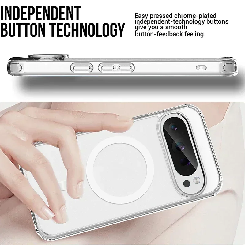Magnetic Clear Case For Google Pixel 7 8 9 10 Pro XL 10A 9A 8A 7A Transparent Acrylic Shockproof Bumper Phone Cover Anti Scratch