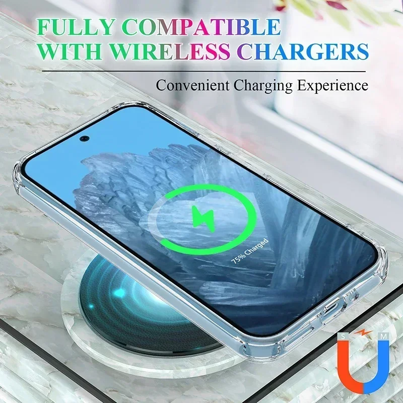 Magnetic Clear Case For Google Pixel 7 8 9 10 Pro XL 10A 9A 8A 7A Transparent Acrylic Shockproof Bumper Phone Cover Anti Scratch