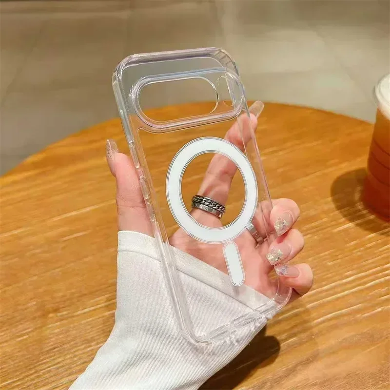 Magnetic Clear Case For Google Pixel 7 8 9 10 Pro XL 10A 9A 8A 7A Transparent Acrylic Shockproof Bumper Phone Cover Anti Scratch