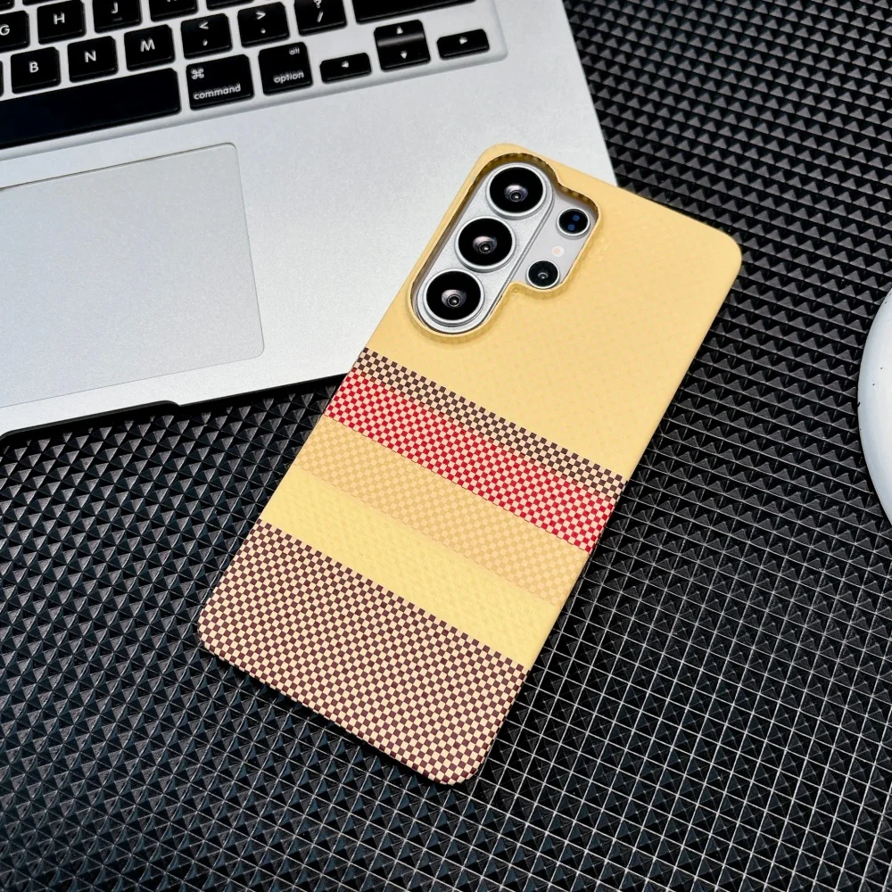 Luxury For Magsafe For Samsung S26 S25 S24 S23 Fe Ultra Plus Carbon Fiber Texture Phone Case Wireless Charge Halfborder Pc Cover