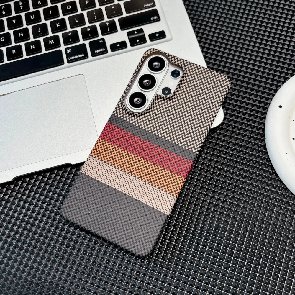 Luxury For Magsafe For Samsung S26 S25 S24 S23 Fe Ultra Plus Carbon Fiber Texture Phone Case Wireless Charge Halfborder Pc Cover