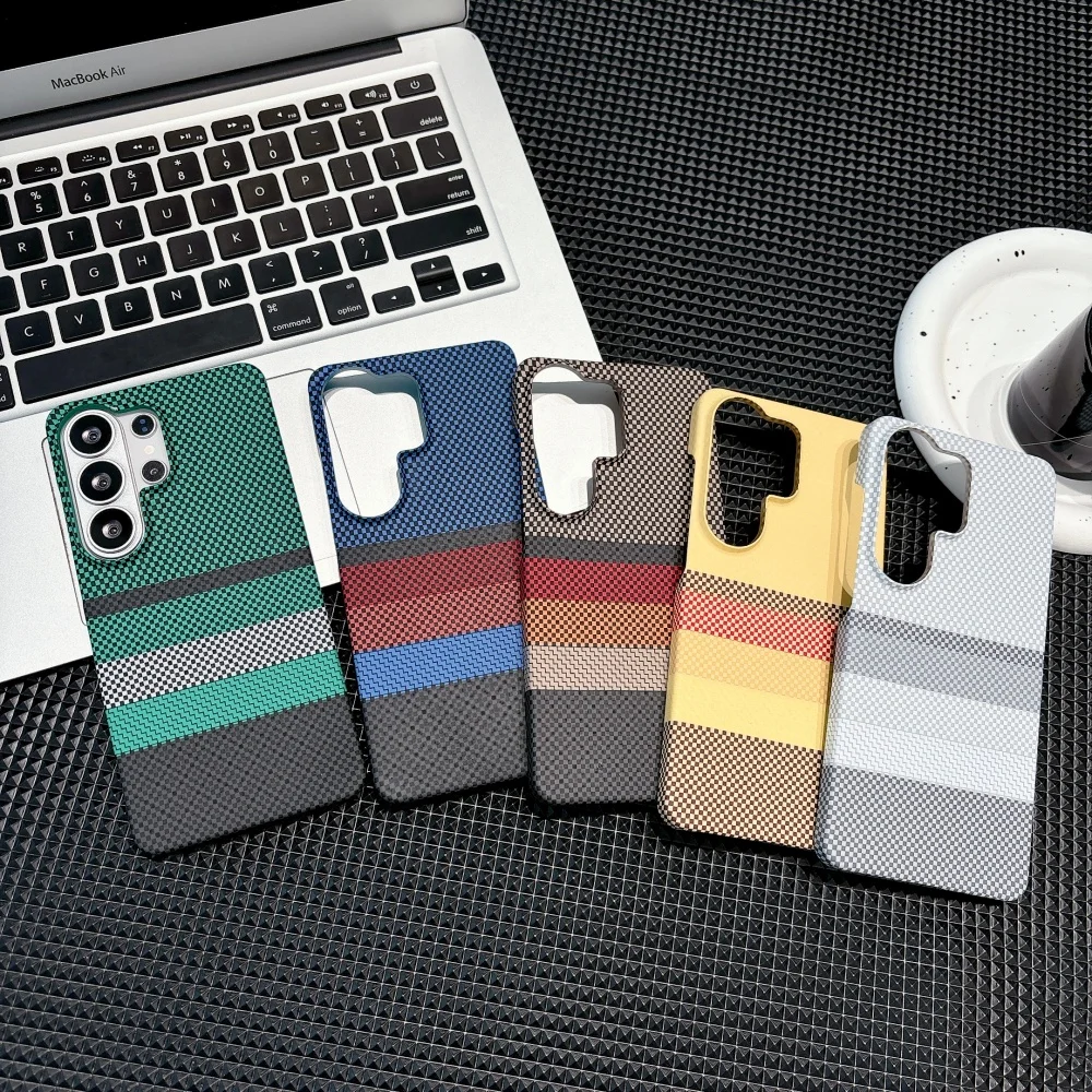 Luxury For Magsafe For Samsung S26 S25 S24 S23 Fe Ultra Plus Carbon Fiber Texture Phone Case Wireless Charge Halfborder Pc Cover