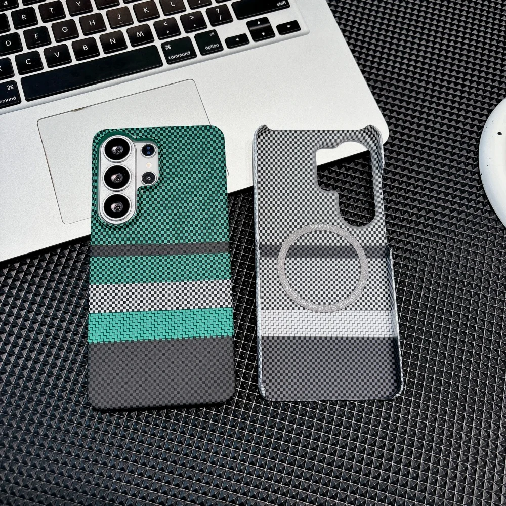 Luxury For Magsafe For Samsung S26 S25 S24 S23 Fe Ultra Plus Carbon Fiber Texture Phone Case Wireless Charge Halfborder Pc Cover