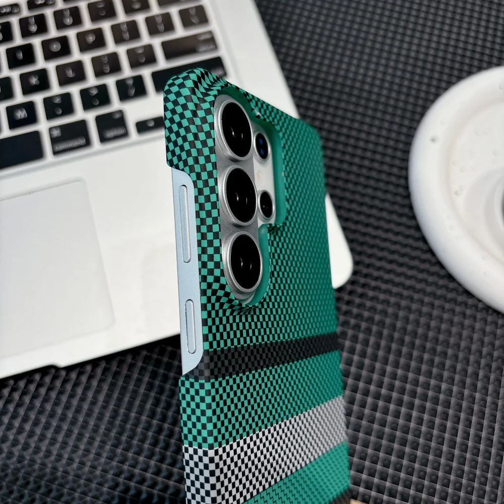 Luxury For Magsafe For Samsung S26 S25 S24 S23 Fe Ultra Plus Carbon Fiber Texture Phone Case Wireless Charge Halfborder Pc Cover