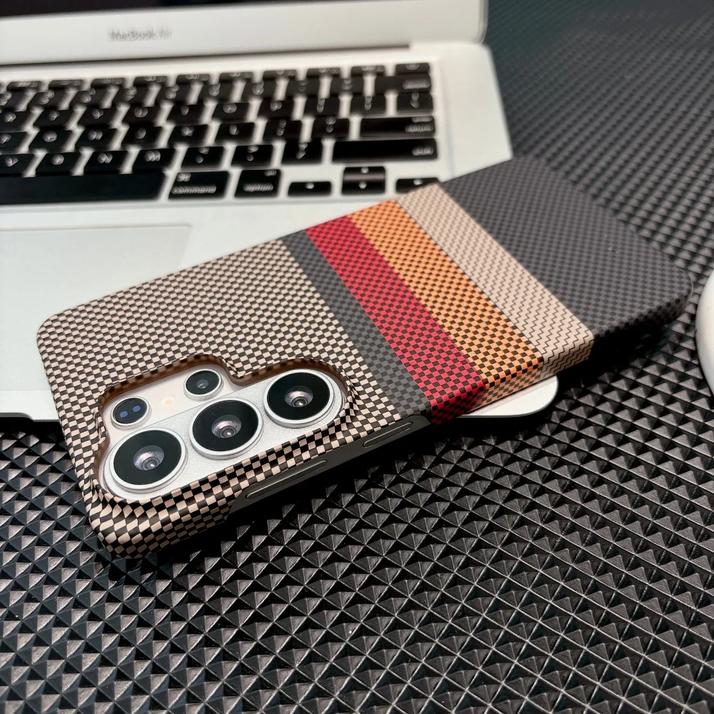 Luxury For Magsafe For Samsung S26 S25 S24 S23 Fe Ultra Plus Carbon Fiber Texture Phone Case Wireless Charge Halfborder Pc Cover