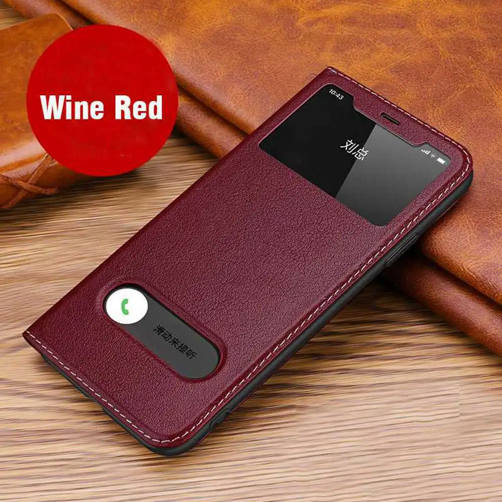 Genuine Leather Case For Iphone 11 12 13 14 15 16 Pro XS Max Case Window View Cover For Iphone XR 14 15 16 Plus Protector